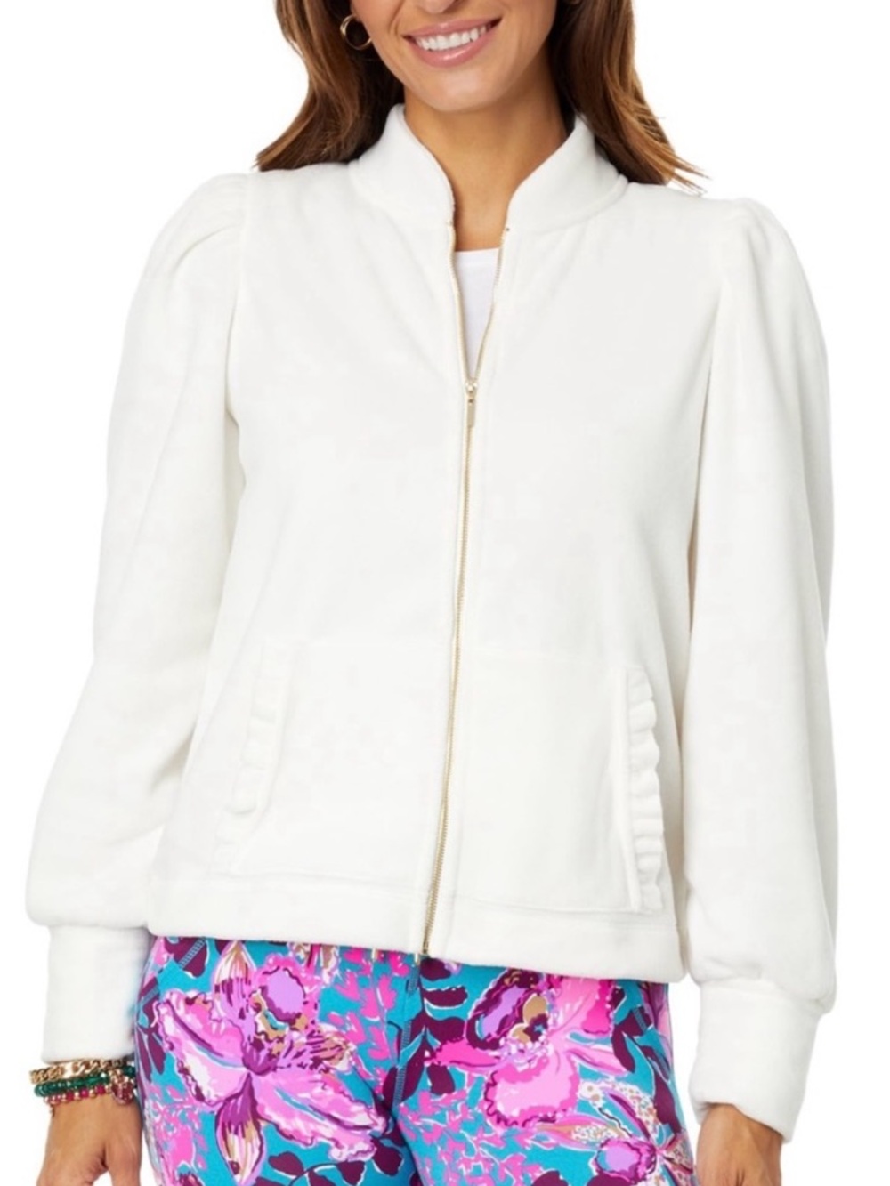 Lilly Pulitzer Cabello Fleece Zip Up Jacket in Coconut White Size L